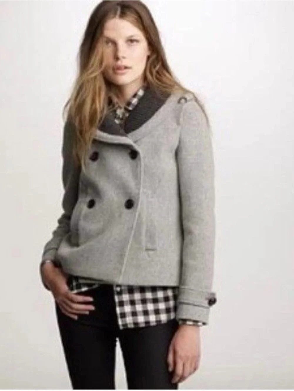 J. Crew Gray Double-Breasted Peacoat with Collar Stadiums Cloth Nello Gori 4 - Picture 1 of 7